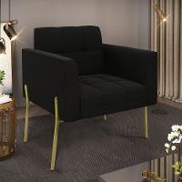 Poltrona Pé De Ferro Dourado Para Sala Elisa Suede D03 - D'rossi Cor Preto - 6