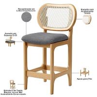 Kit 2 Banquetas Baixa Bar Cozinha Sala De Jantar Betta L02 Mel Tela Linho Cinza Escuro - Lyam Decor - 7