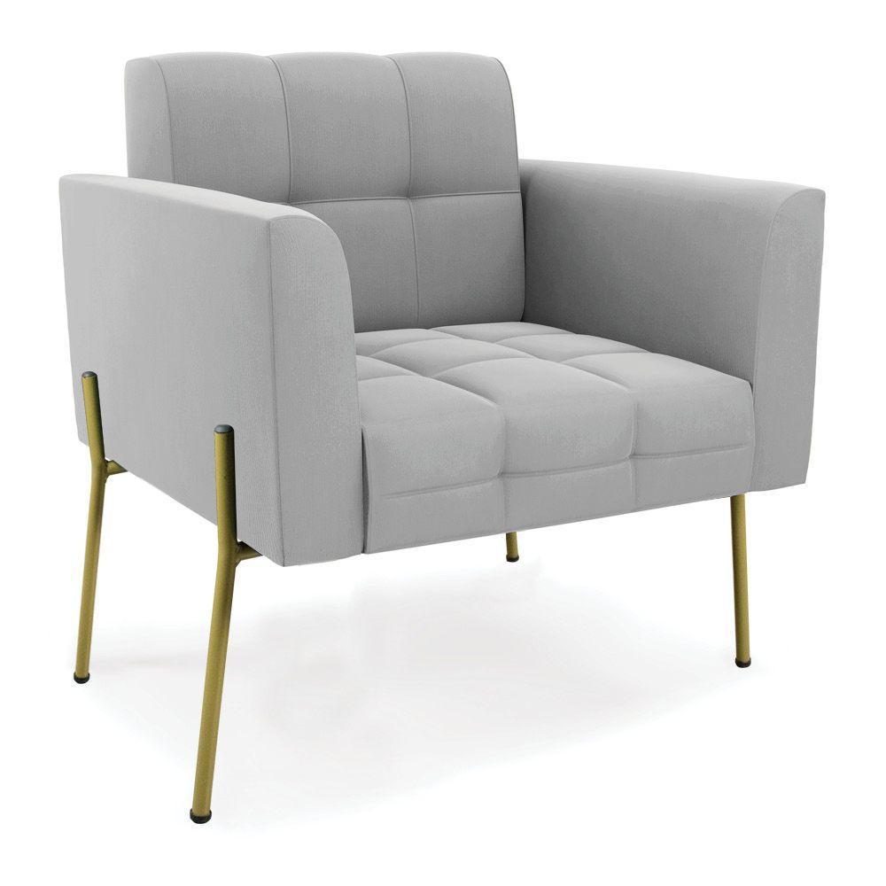 Poltrona Pé De Ferro Dourado Para Sala Elisa Suede D03 - D'rossi Cor Cinza - 1