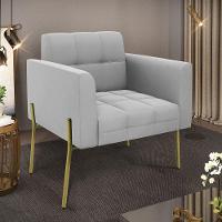 Poltrona Pé De Ferro Dourado Para Sala Elisa Suede D03 - D'rossi Cor Cinza - 6