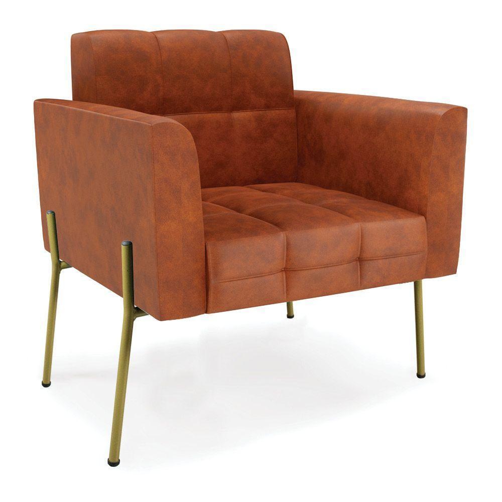 Poltrona Pé De Ferro Dourado Para Sala Elisa Corano D03 - D'rossi Cor Nozes - 1