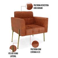 Poltrona Pé De Ferro Dourado Para Sala Elisa Corano D03 - D'rossi Cor Nozes - 3