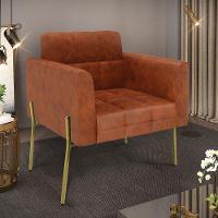 Poltrona Pé De Ferro Dourado Para Sala Elisa Corano D03 - D'rossi Cor Nozes - 6