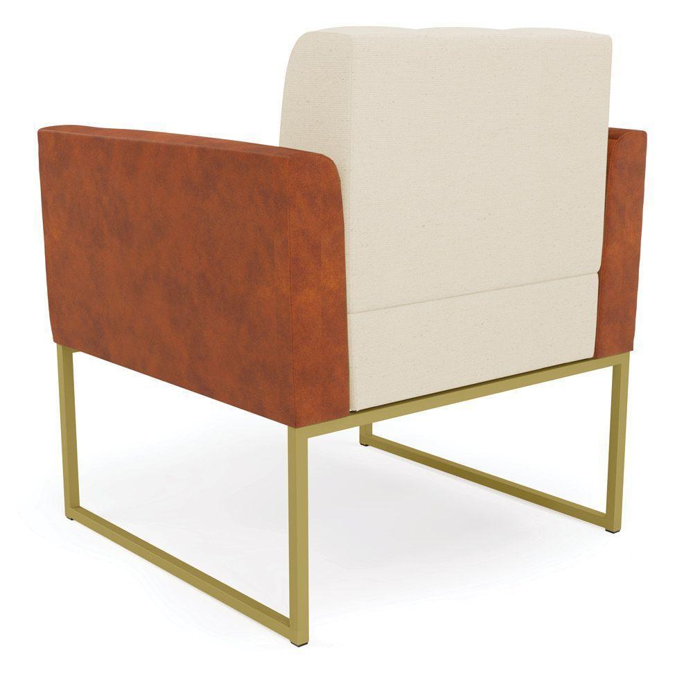 Poltrona Base Industrial Dourado Kit 2 Elisa Nozes-linho Bege A19 D03 - D'rossi - 3