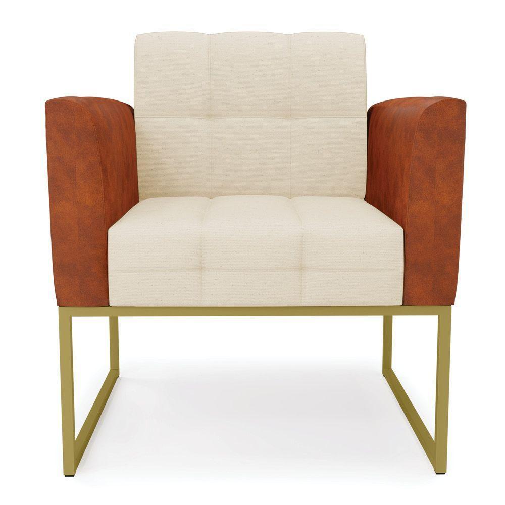 Poltrona Base Industrial Dourado Kit 2 Elisa Nozes-linho Bege A19 D03 - D'rossi - 5