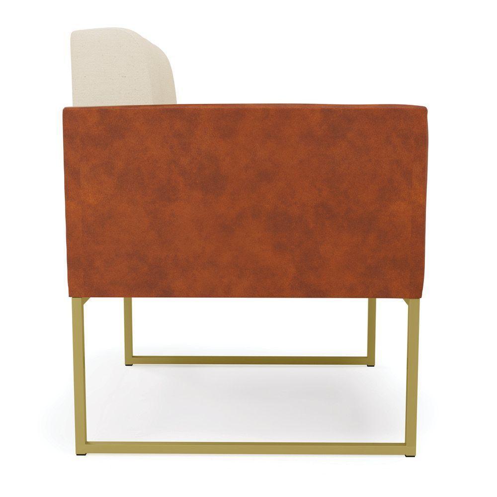 Poltrona Base Industrial Dourado Kit 2 Elisa Nozes-linho Bege A19 D03 - D'rossi - 7