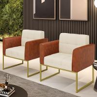 Poltrona Base Industrial Dourado Kit 2 Elisa Nozes-linho Bege A19 D03 - D'rossi - 6