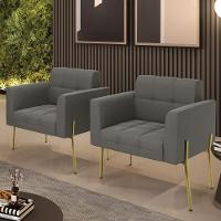 Poltrona Pé De Ferro Dourado Para Sala Kit 2 Elisa Suede D03 - D'rossi Cor Grafite - 6