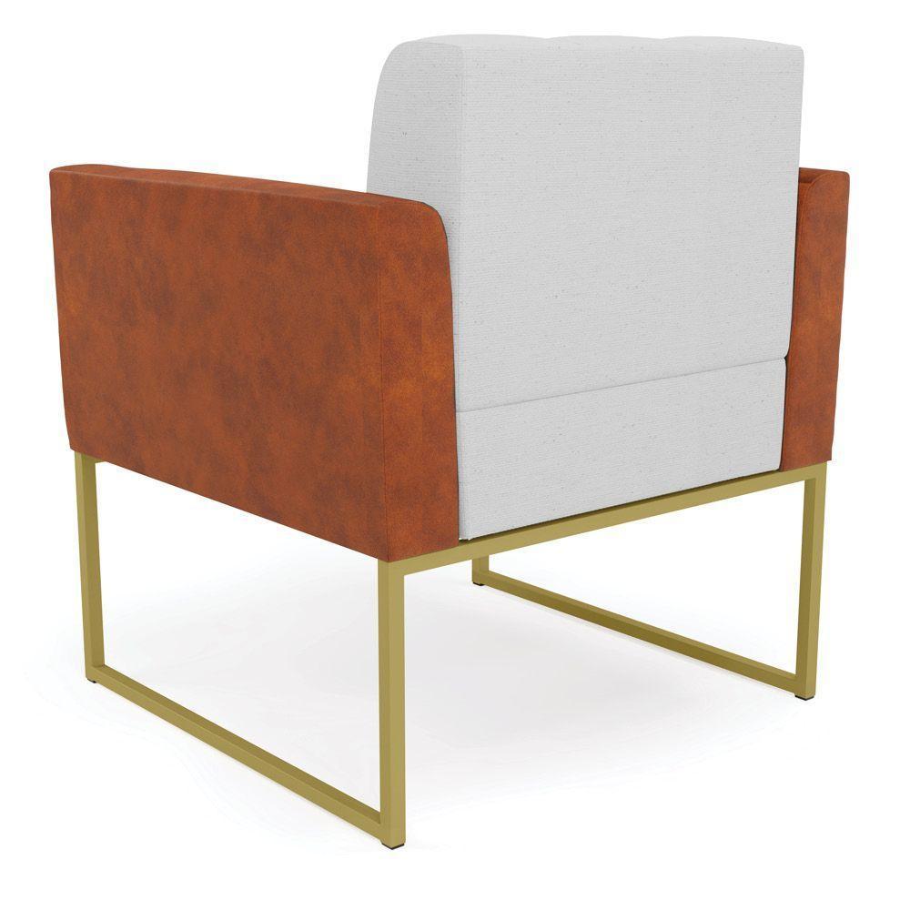 Poltrona Base Industrial Dourado Kit 2 Elisa Nozes-linho Cinza A05 D03 - D'rossi - 3