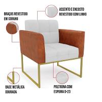 Poltrona Base Industrial Dourado Kit 2 Elisa Nozes-linho Cinza A05 D03 - D'rossi - 2