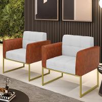 Poltrona Base Industrial Dourado Kit 2 Elisa Nozes-linho Cinza A05 D03 - D'rossi - 6