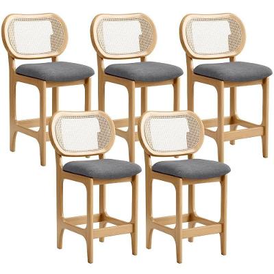 Kit 5 Banquetas Baixas Betta Assento em Linho Madeira Maciça com Encosto 65 cm Cinza