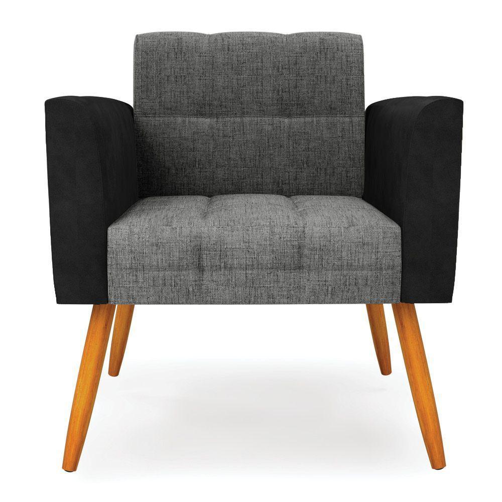 Poltrona Pés Palito Castanho Kit 2 Elisa Preto-linho Grafite A26 D03 - D'rossi - 5