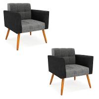 Poltrona Pés Palito Castanho Kit 2 Elisa Preto-linho Grafite A26 D03 - D'rossi - 1