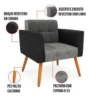 Poltrona Pés Palito Castanho Kit 2 Elisa Preto-linho Grafite A26 D03 - D'rossi - 2