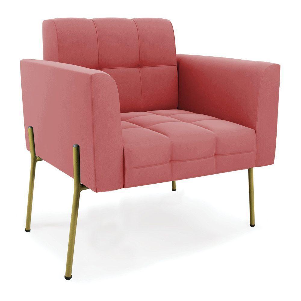 Poltrona Pé De Ferro Dourado Para Sala Elisa Suede D03 - D'rossi Cor Rose - 1