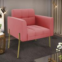 Poltrona Pé De Ferro Dourado Para Sala Elisa Suede D03 - D'rossi Cor Rose - 6