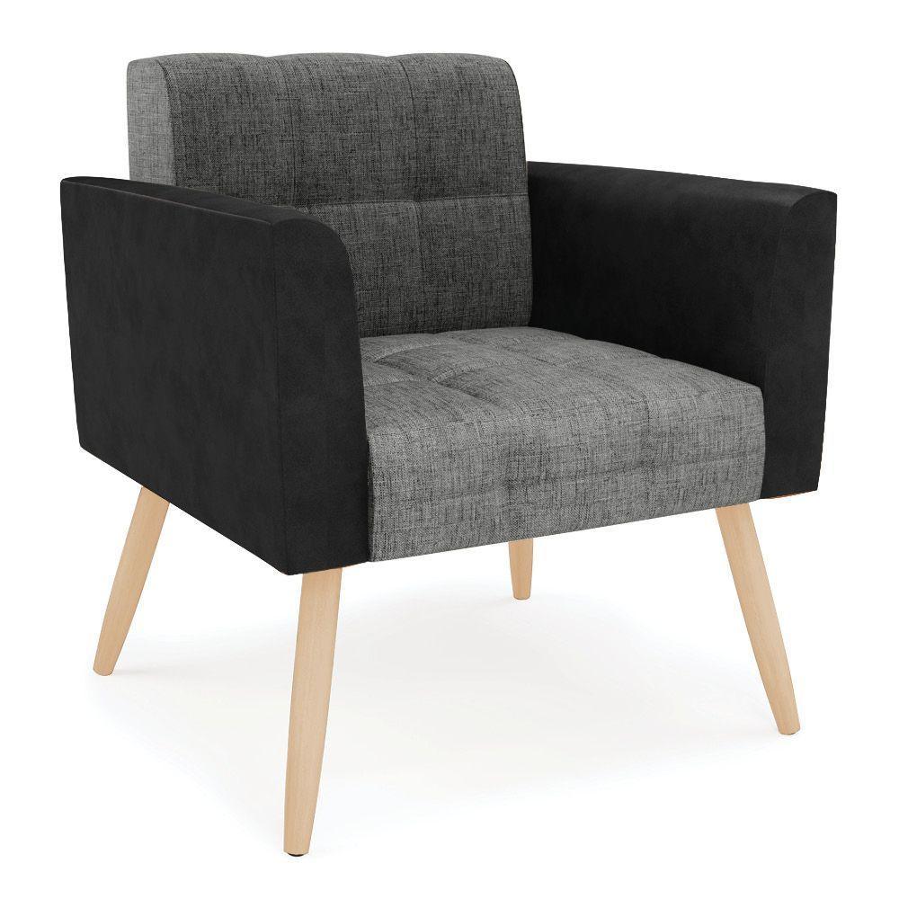 Poltrona Pés Palito Natural Elisa Preto-linho Grafite A26 D03 - D'rossi - 1