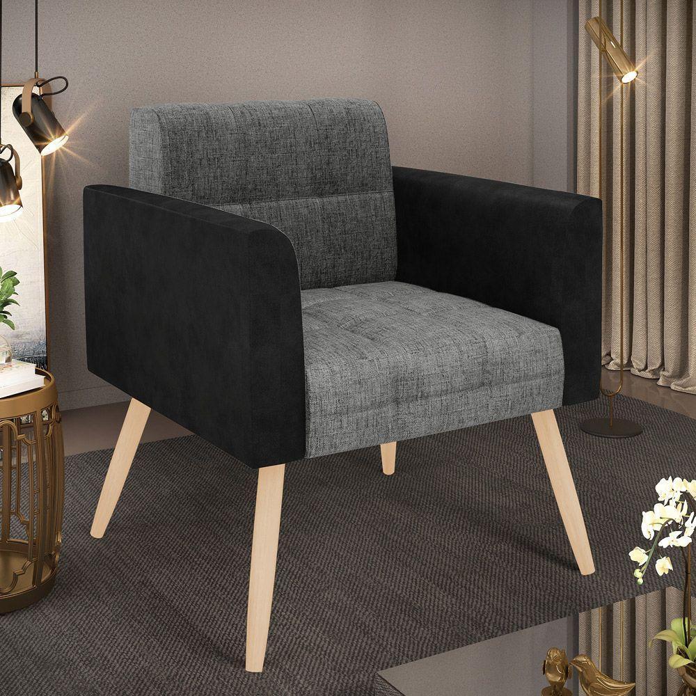 Poltrona Pés Palito Natural Elisa Preto-linho Grafite A26 D03 - D'rossi - 6