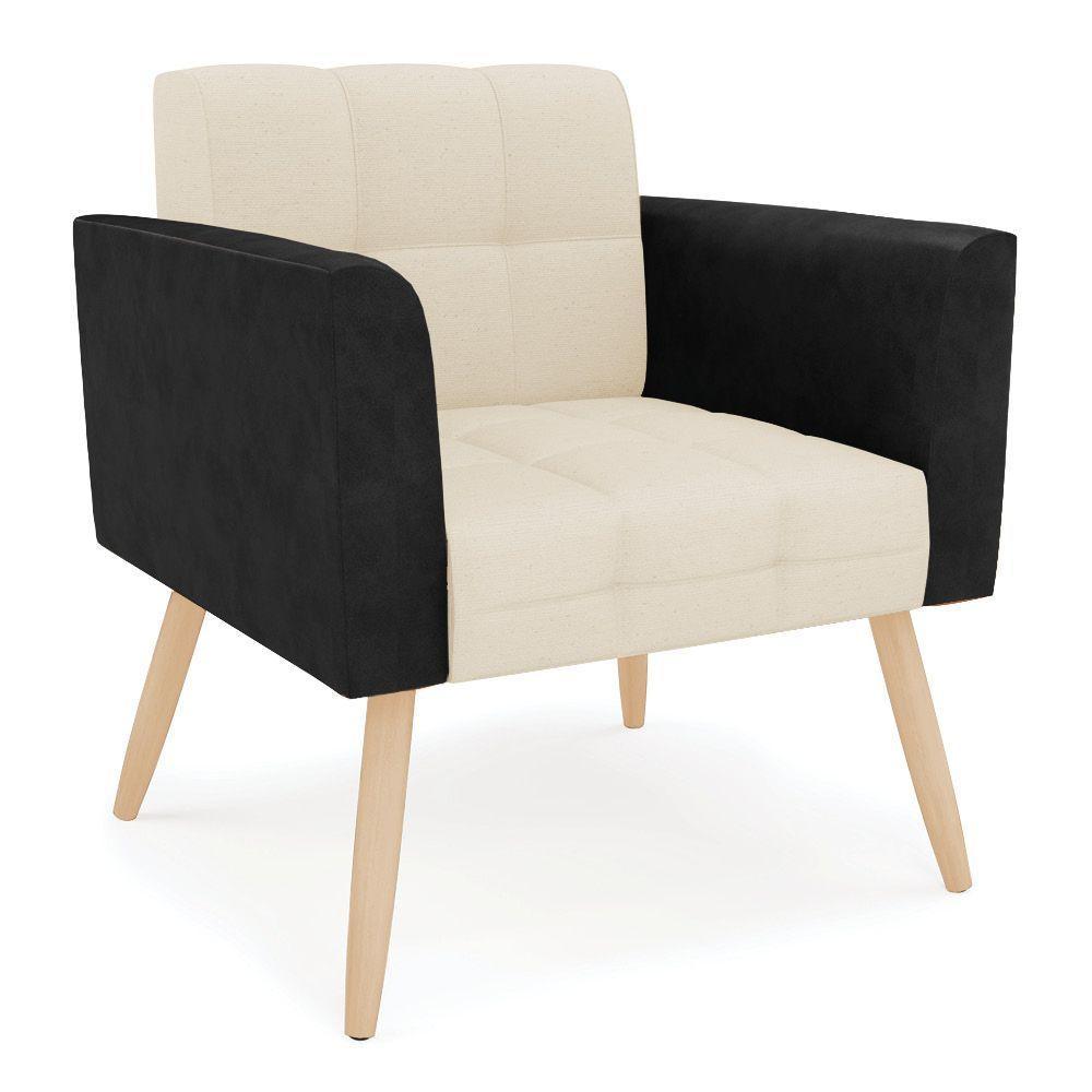 Poltrona Pés Palito Natural Elisa Preto-linho Bege A19 D03 - D'rossi - 1