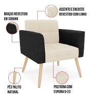 Poltrona Pés Palito Natural Elisa Preto-linho Bege A19 D03 - D'rossi - 2