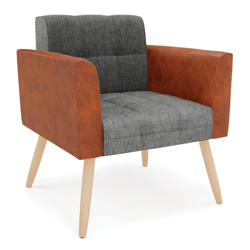 Poltrona Pés Palito Natural Elisa Nozes-linho Grafite A26 D03 - D'rossi - 1