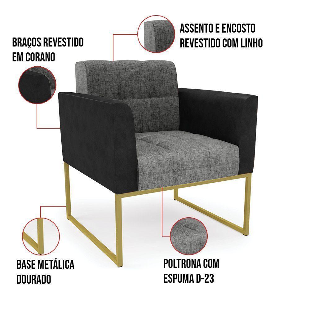 Poltrona Base Industrial Dourado Kit 2 Elisa Preto-linho Grafite A26 D03 - D'rossi - 2