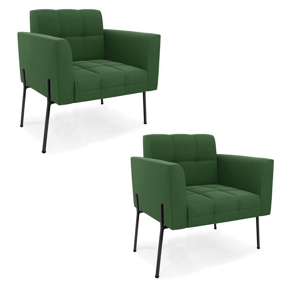 Poltrona Pé De Ferro Preto Para Sala Kit 2 Elisa Suede Verde D03 - D'rossi - 1