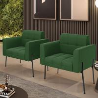 Poltrona Pé De Ferro Preto Para Sala Kit 2 Elisa Suede Verde D03 - D'rossi - 6