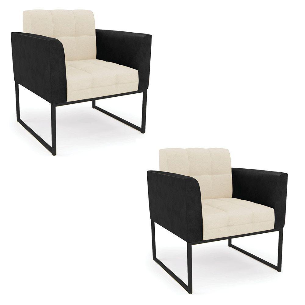 Poltrona Base Industrial Preto Kit 2 Elisa Preto-linho Bege A19 D03 - D'rossi - 1