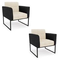 Poltrona Base Industrial Preto Kit 2 Elisa Preto-linho Bege A19 D03 - D'rossi - 1