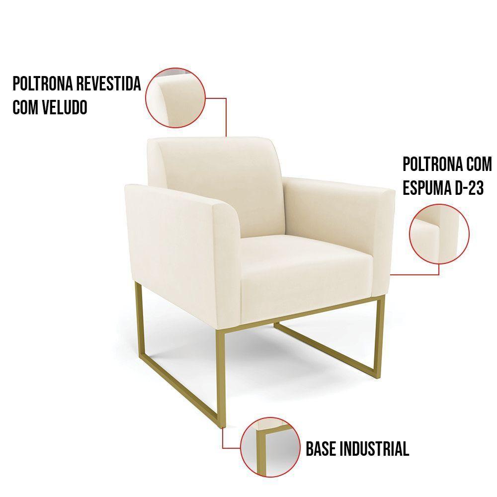 Poltrona Base Industrial Dourado Marisa Veludo Bege D03 - D'rossi - 2