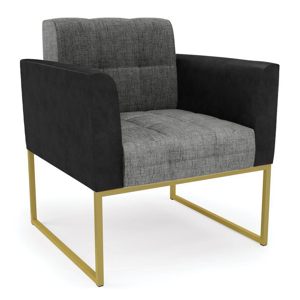 Poltrona Base Industrial Dourado Elisa Preto-linho Grafite A26 D03 - D'rossi - 1