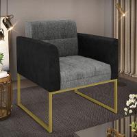 Poltrona Base Industrial Dourado Elisa Preto-linho Grafite A26 D03 - D'rossi - 6