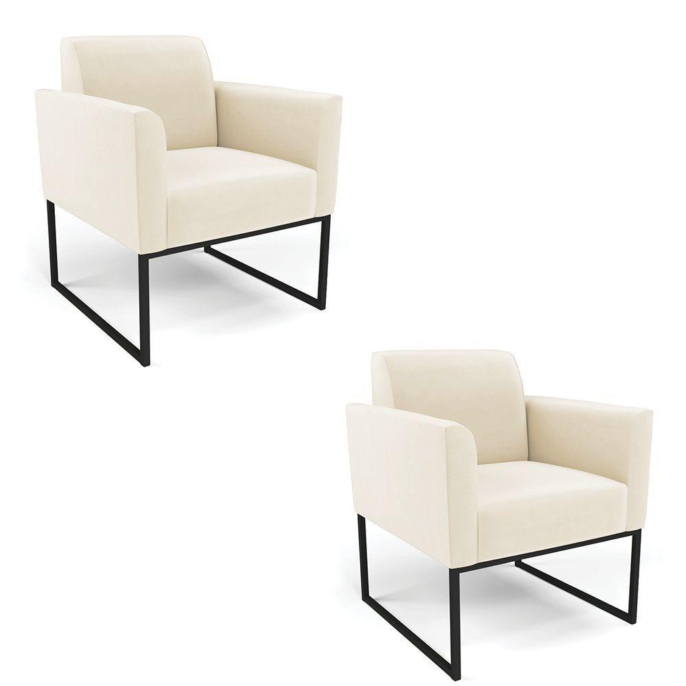 Kit 2 Poltronas Base Industrial Preto Marisa Veludo Bege D03 - D'rossi - 1