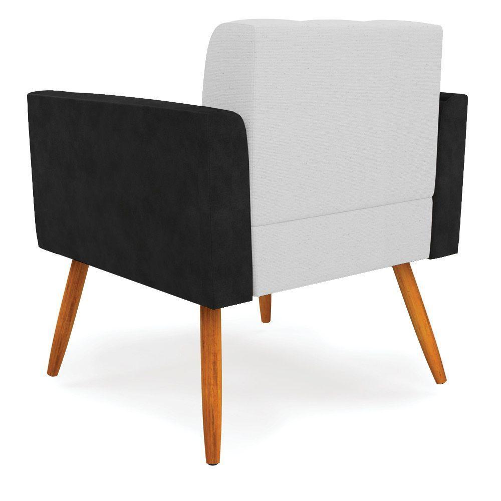 Poltrona Pés Palito Castanho Kit 2 Elisa Preto-linho Cinza A05 D03 - D'rossi - 3