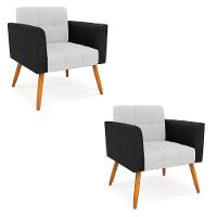 Poltrona Pés Palito Castanho Kit 2 Elisa Preto-linho Cinza A05 D03 - D'rossi - 1