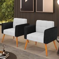 Poltrona Pés Palito Castanho Kit 2 Elisa Preto-linho Cinza A05 D03 - D'rossi - 6