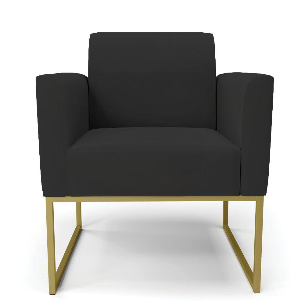 Kit 2 Poltronas Base Industrial Dourado Marisa Veludo Preto D03 - D'rossi - 1