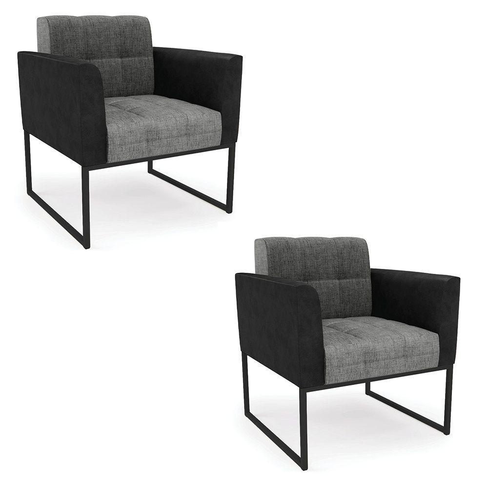 Poltrona Base Industrial Preto Kit 2 Elisa Preto-linho Grafite A26 D03 - D'rossi - 1