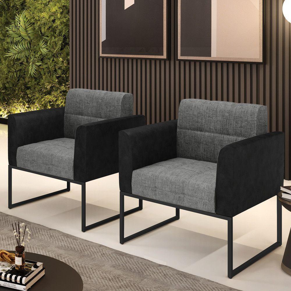 Poltrona Base Industrial Preto Kit 2 Elisa Preto-linho Grafite A26 D03 - D'rossi - 6