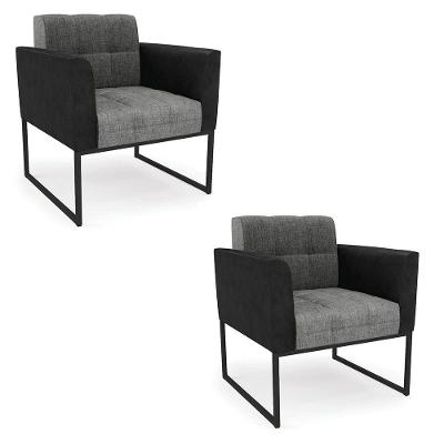 Poltrona Base Industrial Preto Kit 2 Elisa Preto-linho Grafite A26 D03 - D'rossi