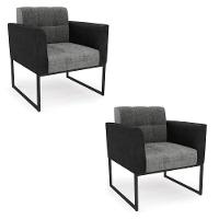 Poltrona Base Industrial Preto Kit 2 Elisa Preto-linho Grafite A26 D03 - D'rossi - 1