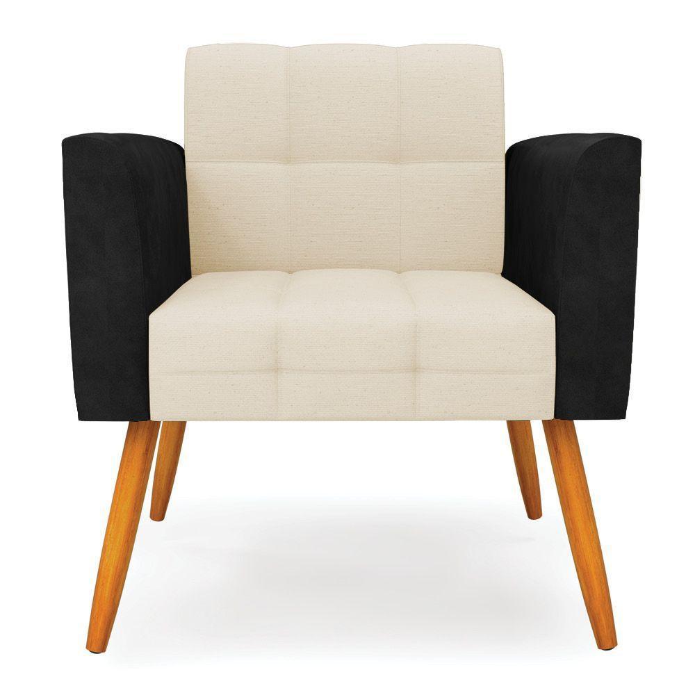 Poltrona Pés Palito Castanho Kit 2 Elisa Preto-linho Bege A19 D03 - D'rossi - 6