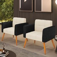 Poltrona Pés Palito Castanho Kit 2 Elisa Preto-linho Bege A19 D03 - D'rossi - 3