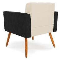 Poltrona Pés Palito Castanho Kit 2 Elisa Preto-linho Bege A19 D03 - D'rossi