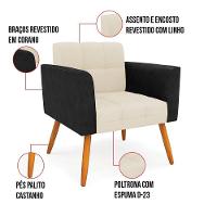 Poltrona Pés Palito Castanho Kit 2 Elisa Preto-linho Bege A19 D03 - D'rossi - 7