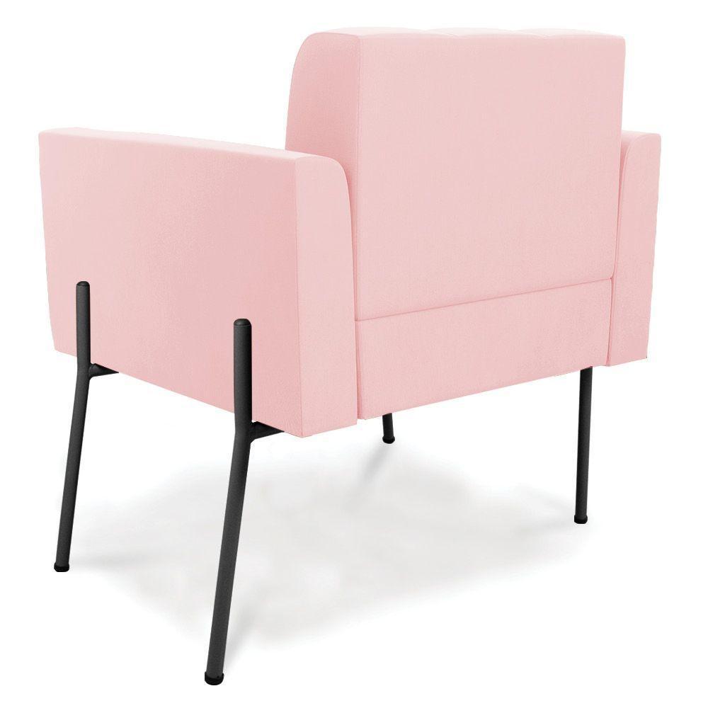 Poltrona Pé De Ferro Preto Para Sala Kit 2 Elisa Suede Rosa Bebê D03 - D'rossi - 3