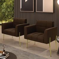 Poltrona Pé De Ferro Dourado Para Sala Kit 2 Elisa Suede D03 - D'rossi Cor Marrom - 6