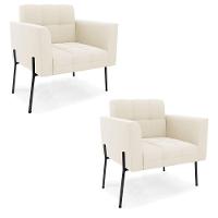 Poltrona Pé De Ferro Preto Para Sala Kit 2 Elisa Veludo Bege D03 - D'rossi - 1